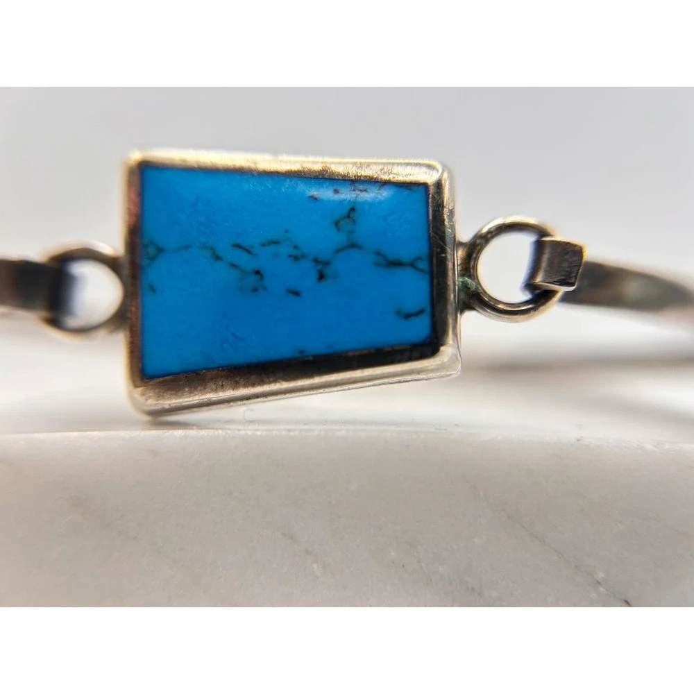 Vintage Mexican 925 Sterling Silver Blue Inlay Bracelet 6.5